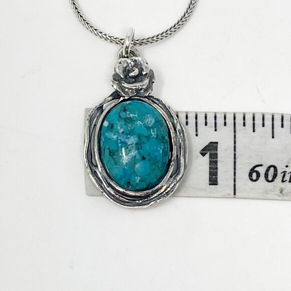 Vintage Didae Israel 925 Sterling Silver Necklace Turquoise Pendant Necklace - Picture 8 of 9